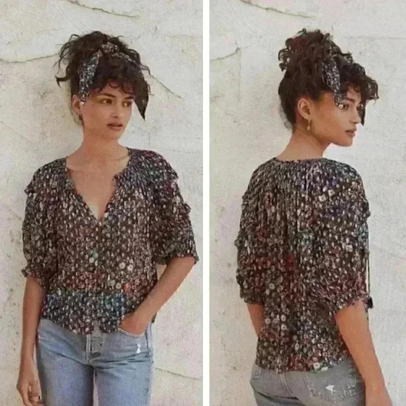 NWT Saylor Anne Button Down Floral Printed Ruffle Blouse in Wildflower Dobby - Picture 1 of 9